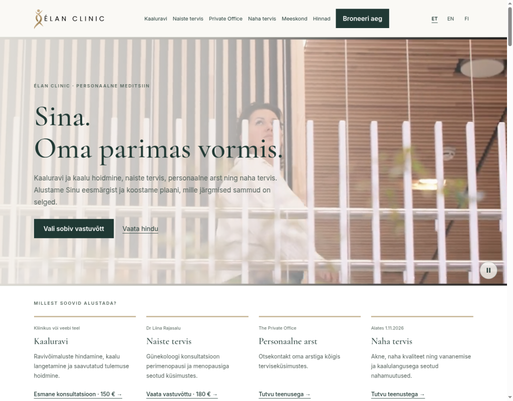 Homepage of elanclinic.ee